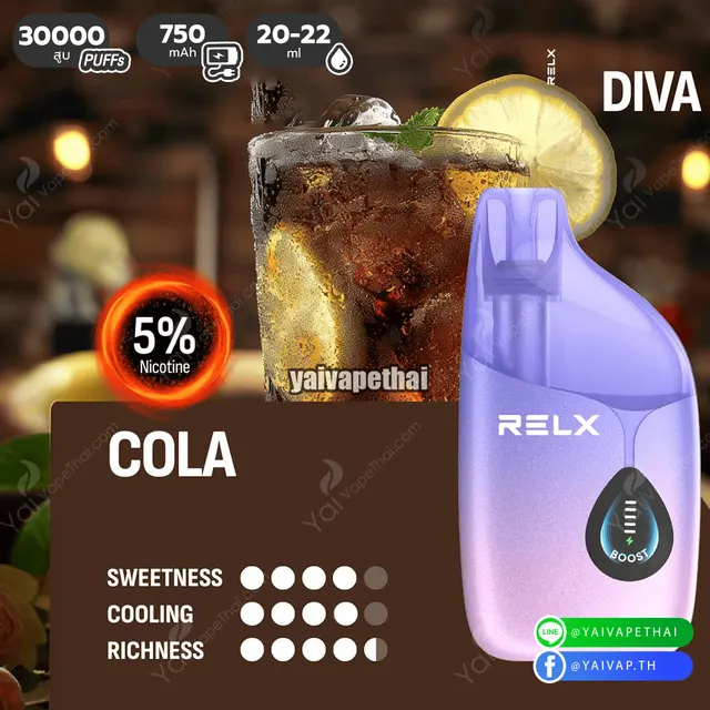 RELX Diva 30K Nic 3% และ 5% พอตใช้แล้วทิ้ง 30,000 คำ กลิ่นชัด สูบได้นาน คุ้มค่า รูปที่ 4