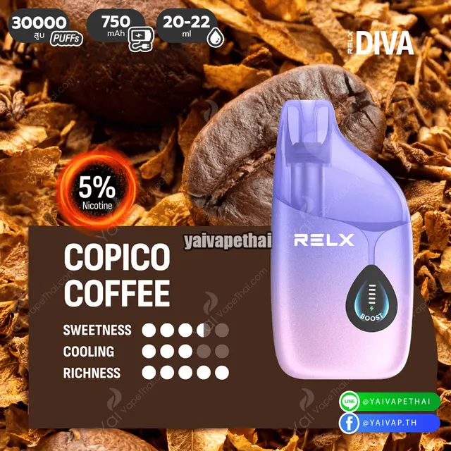 RELX Diva 30K Nic 3% และ 5% พอตใช้แล้วทิ้ง 30,000 คำ กลิ่นชัด สูบได้นาน คุ้มค่า รูปที่ 5