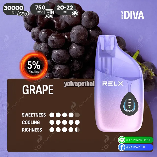 RELX Diva 30K Nic 3% และ 5% พอตใช้แล้วทิ้ง 30,000 คำ กลิ่นชัด สูบได้นาน คุ้มค่า รูปที่ 10